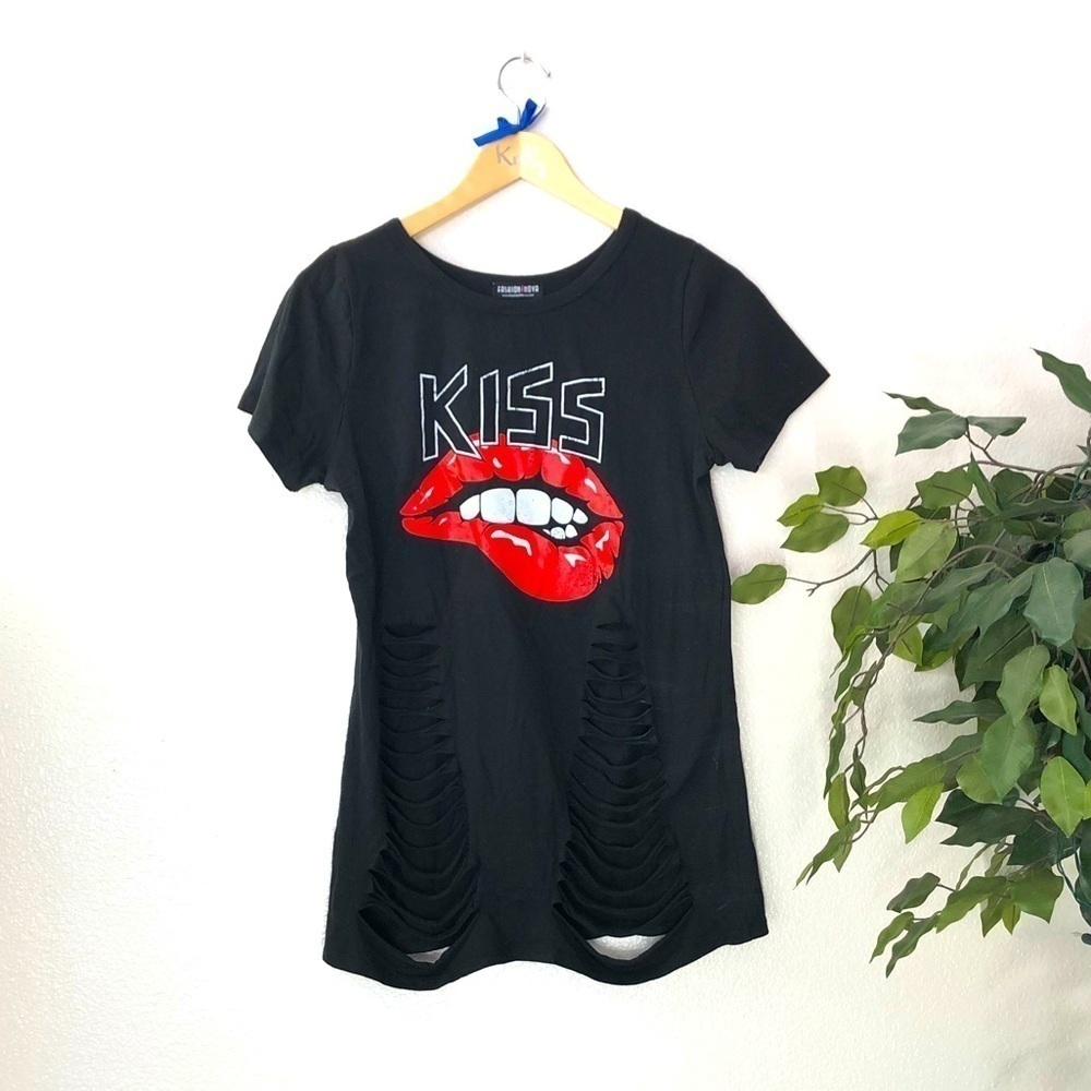 Fashion Nova Kiss Ripped Tee Shirt